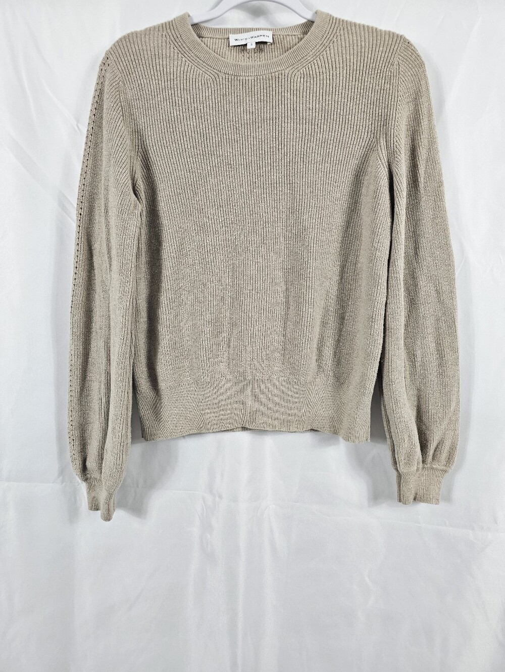 White + Warren Cotton Silk Blend Crewneck in Oatmeal - Size S